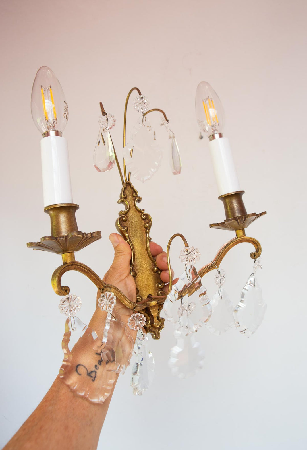 pareja antiguos apliques franceses bronce con cristales