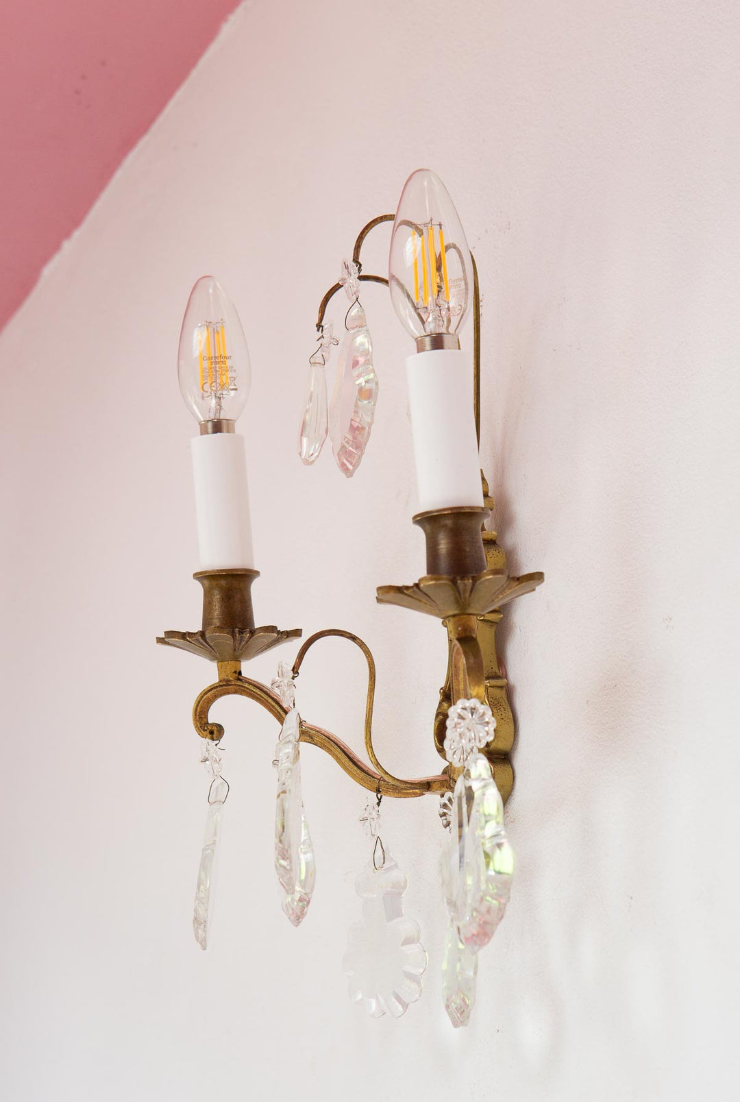 pareja antiguos apliques franceses bronce con cristales