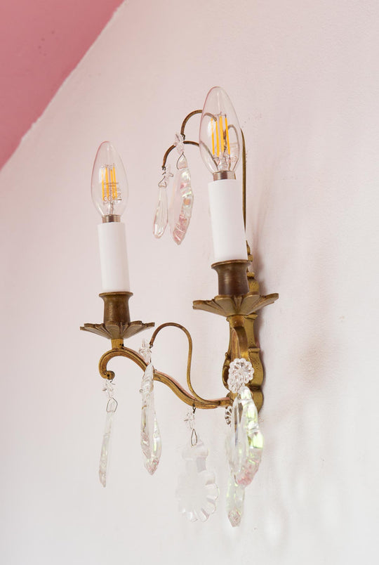 pareja antiguos apliques franceses bronce con cristales