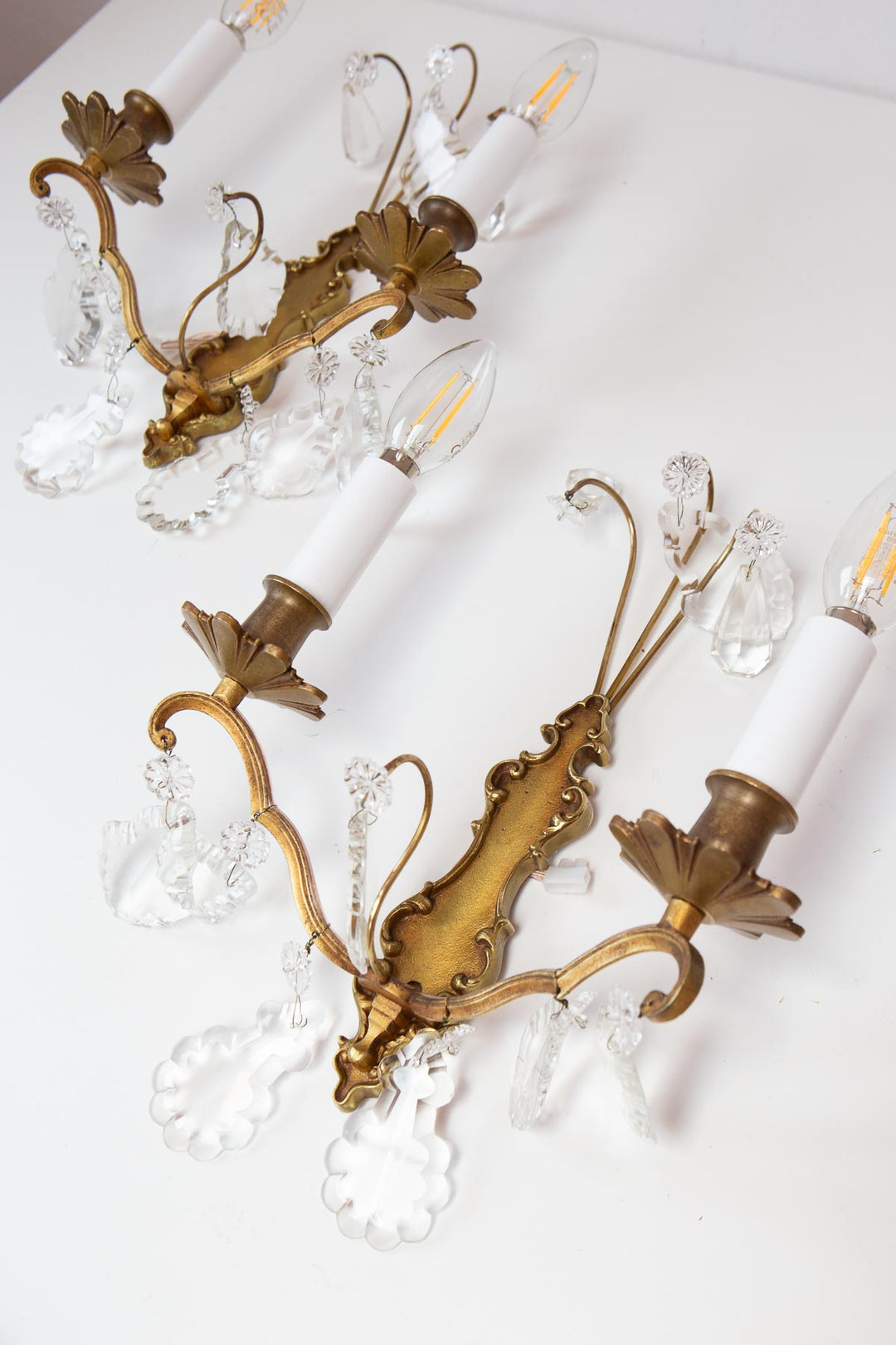 pareja antiguos apliques franceses bronce con cristales