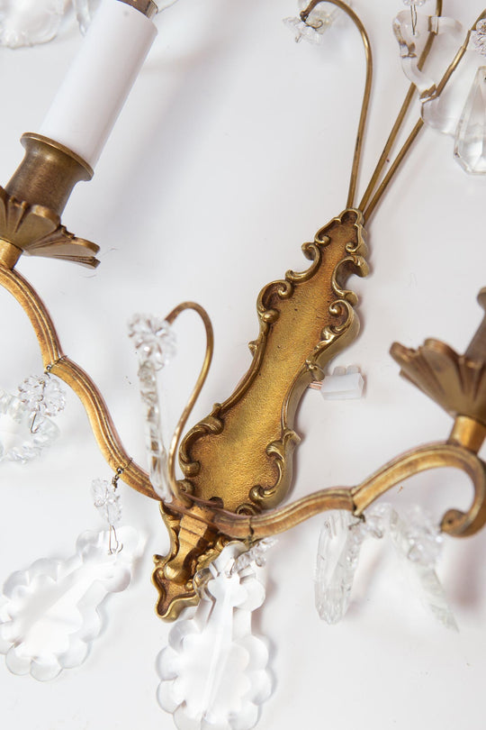 pareja antiguos apliques franceses bronce con cristales