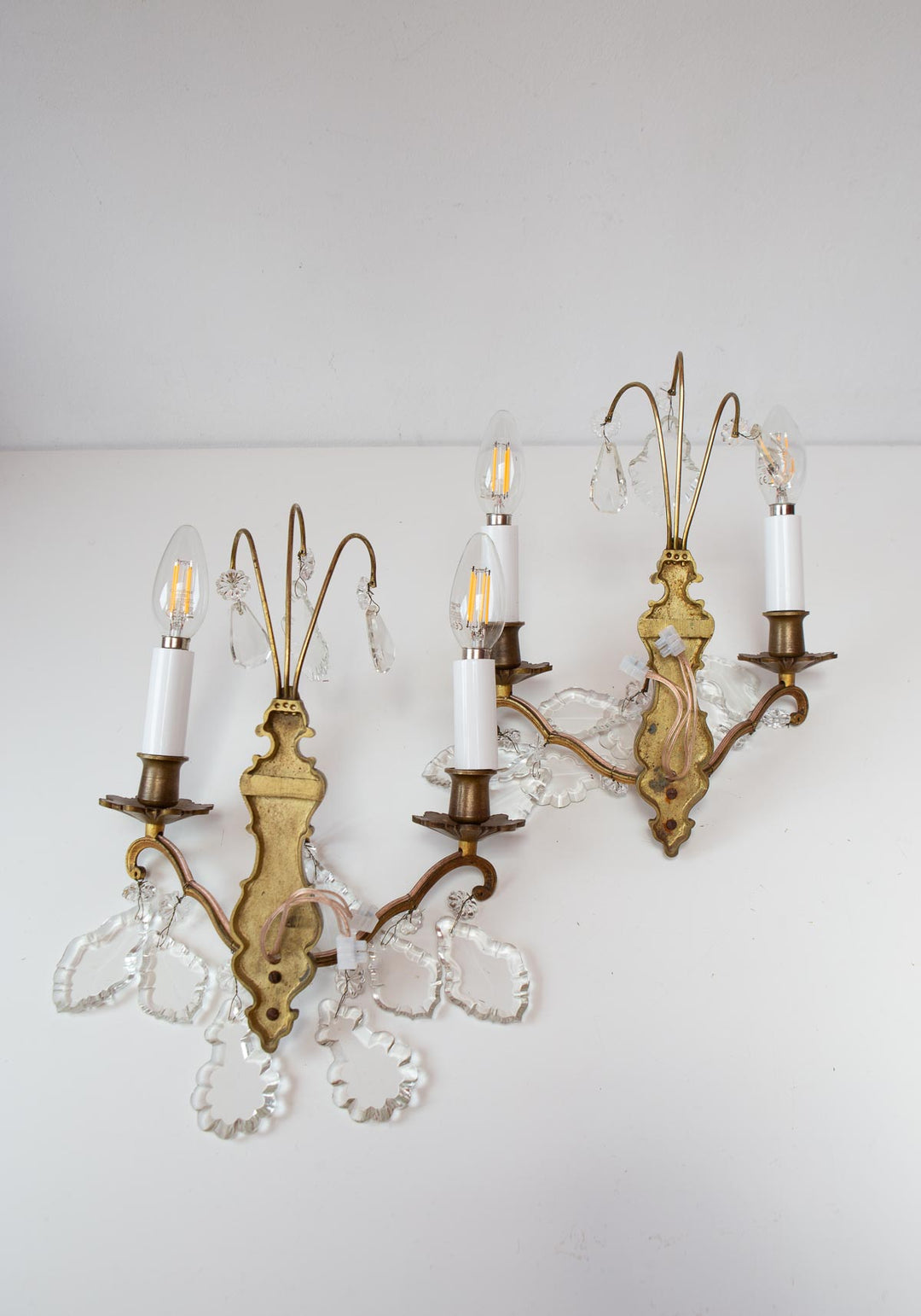 pareja antiguos apliques franceses bronce con cristales