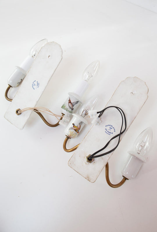 pareja apliques porcelaine de paris pajaros wall lights birds