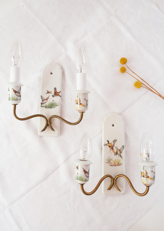 pareja apliques porcelaine de paris pajaros wall lights birds