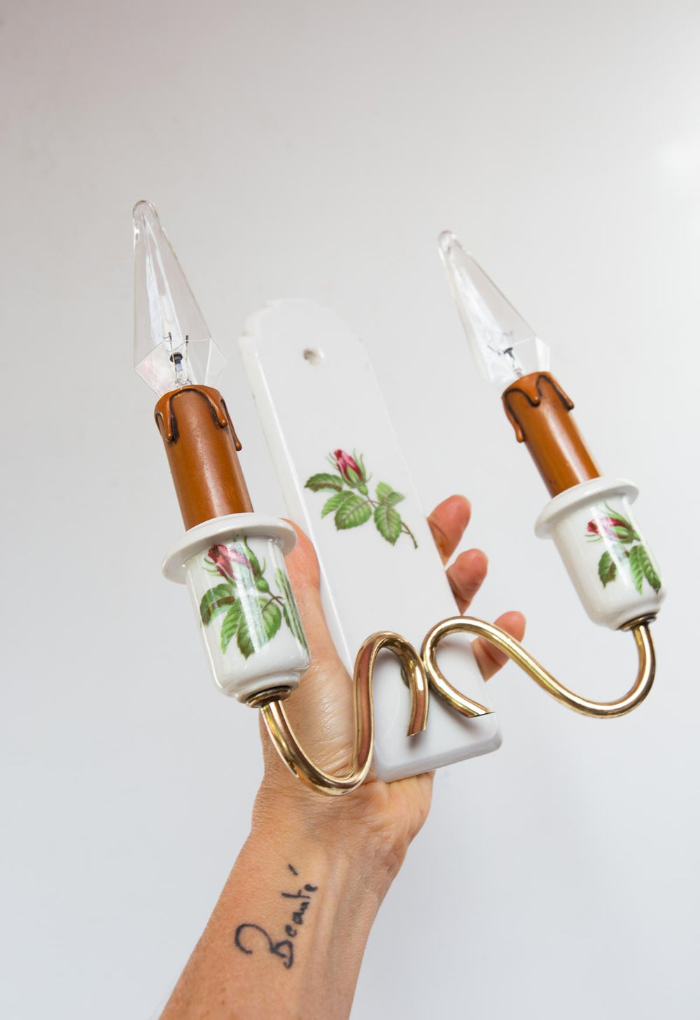 pareja antiguos apliques porcelana de paris rosas french wall lights