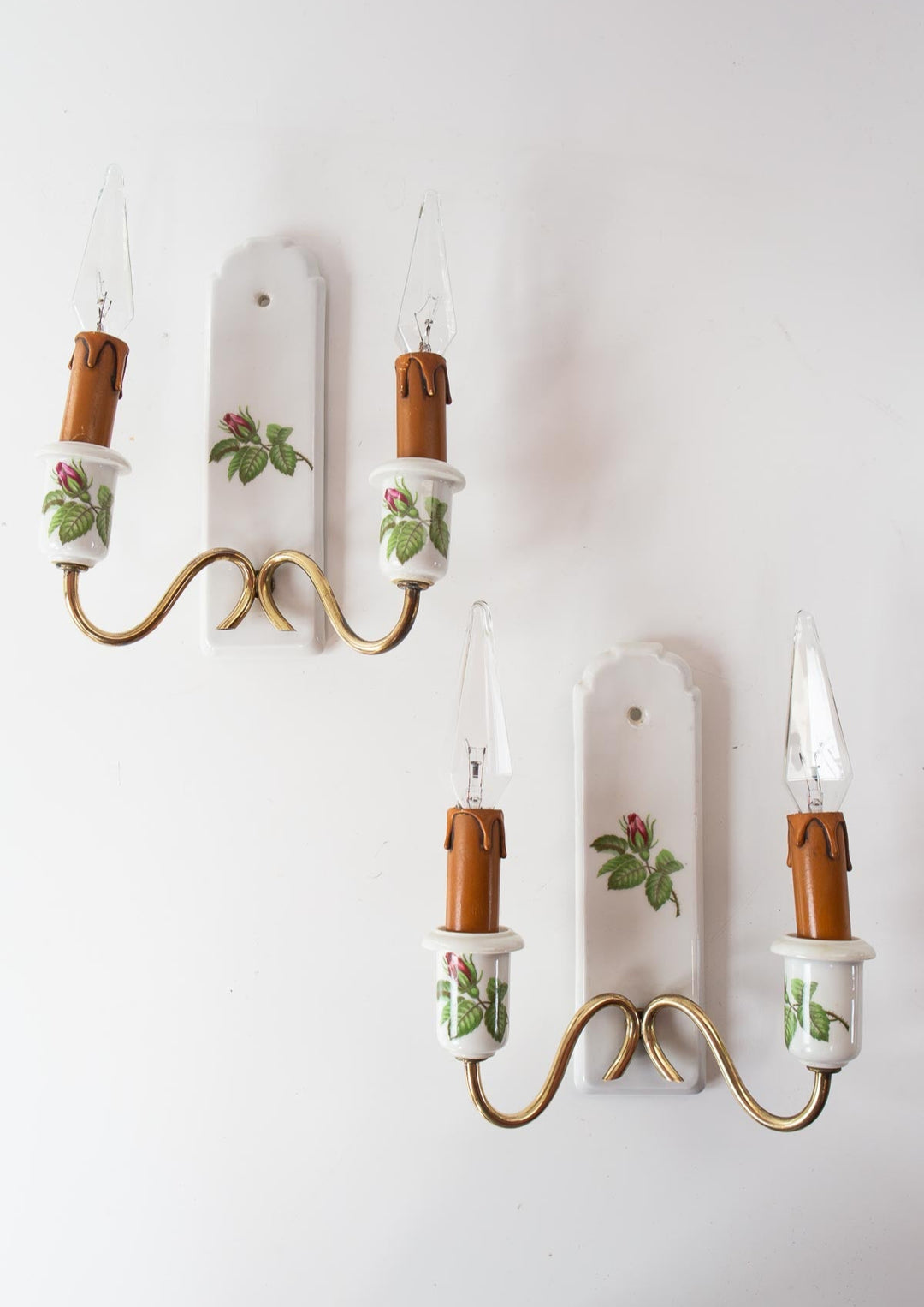 pareja antiguos apliques porcelana de paris rosas french wall lights