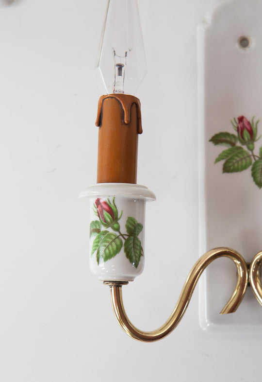 pareja antiguos apliques porcelana de paris rosas french wall lights