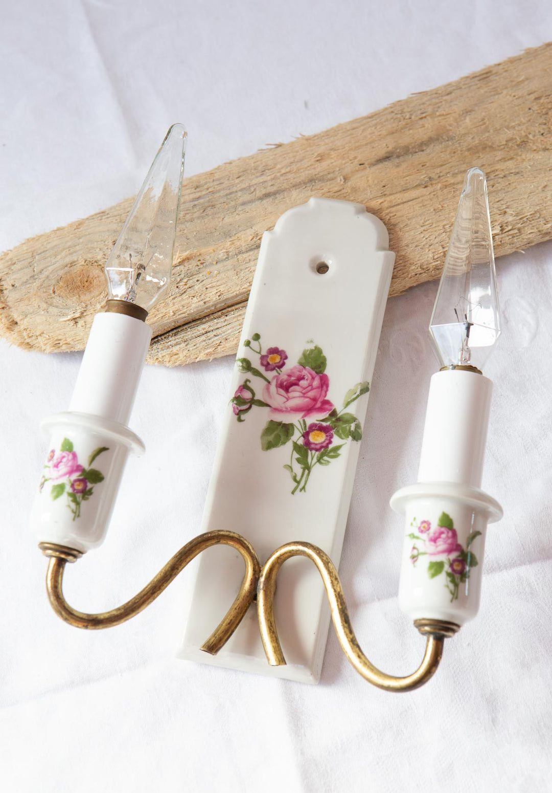 Antiguos apliques franceses Porcelaine de Paris rosas mini (x PAREJA)