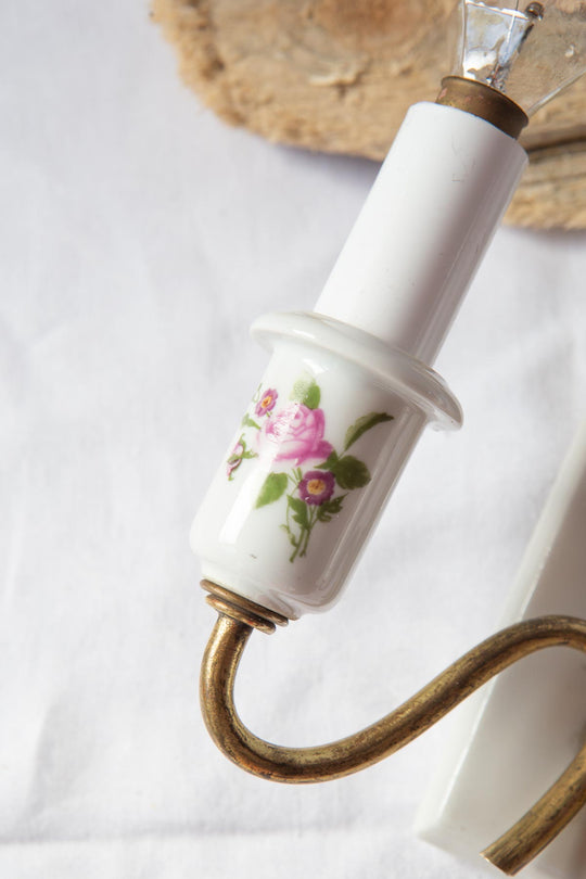 Antiguos apliques franceses Porcelaine de Paris rosas mini (x PAREJA)