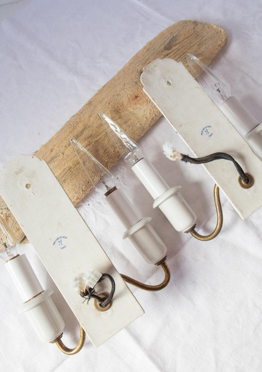 Antiguos apliques franceses Porcelaine de Paris rosas mini (x PAREJA)