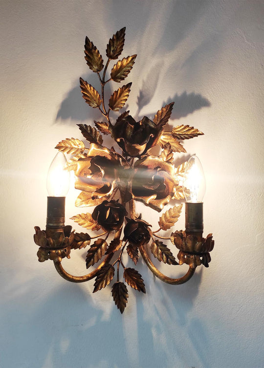 aplique metal dorado hojas y flores vintage