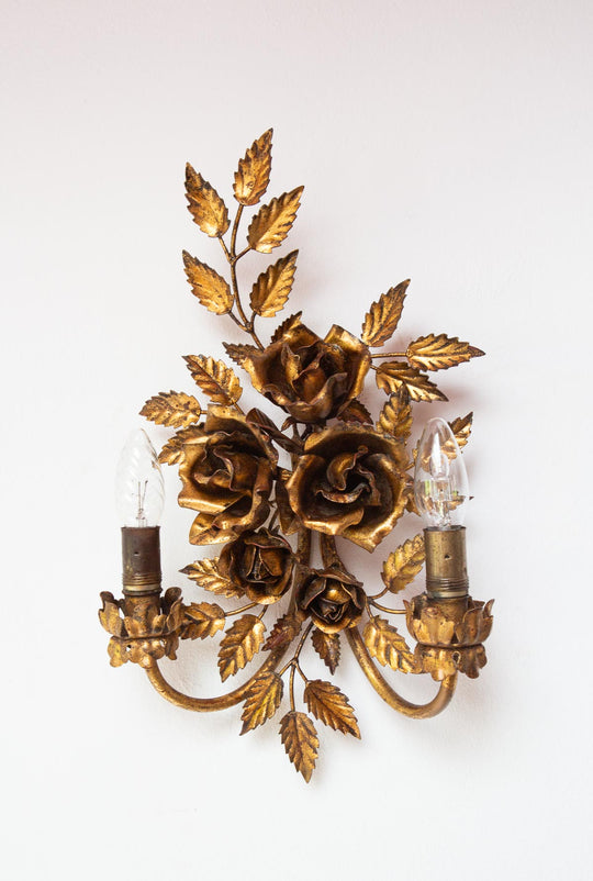 aplique metal dorado hojas y flores vintage