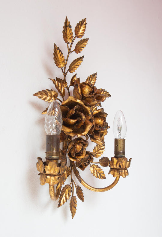 aplique metal dorado hojas y flores vintage