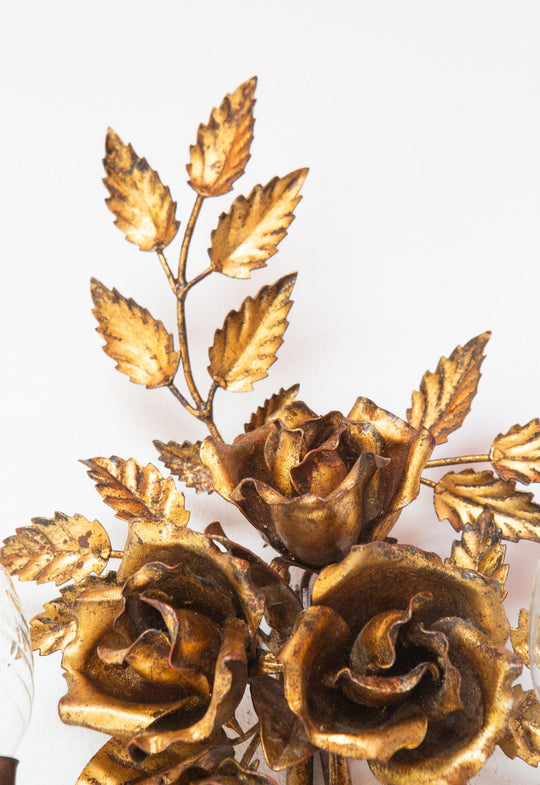 aplique metal dorado hojas y flores vintage