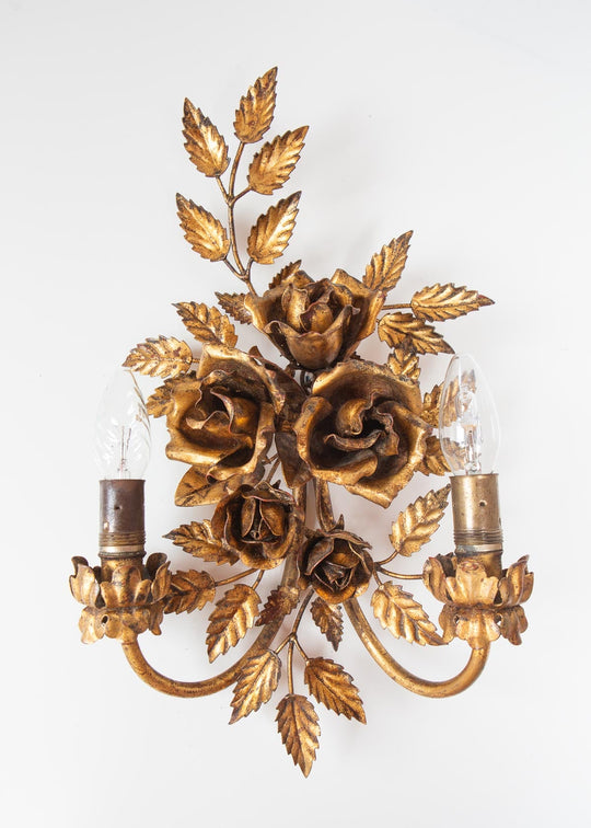 aplique metal dorado hojas y flores vintage