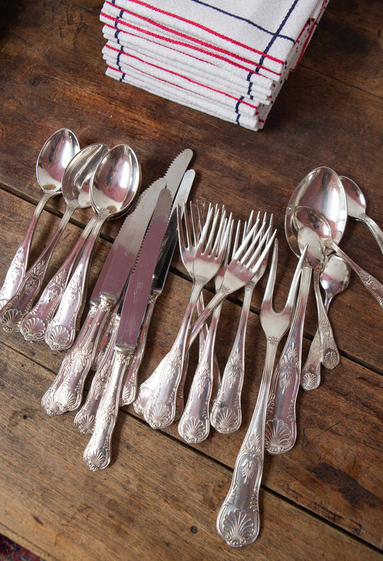 cubiertos antiguos metal para 6 concha coquille