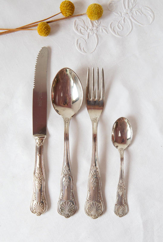 cubiertos antiguos metal para 6 concha coquille