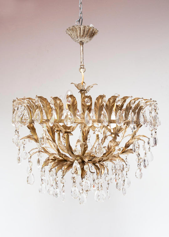 lampara techo italiana metal plateada con cristales vintage