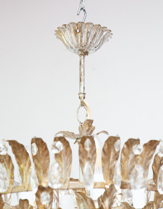 lampara techo italiana metal plateada con cristales vintage