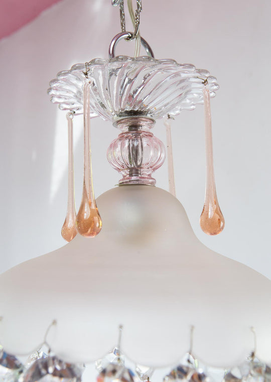 Lámpara techo globo cristales rosa c. 1960 (24 cm)