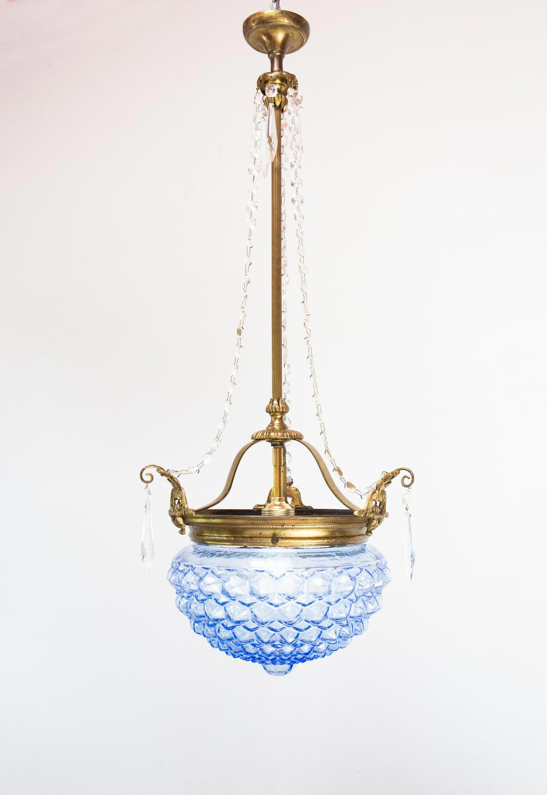 Antigua lámpara techo francesa tulipa cristal azul (31 cm)