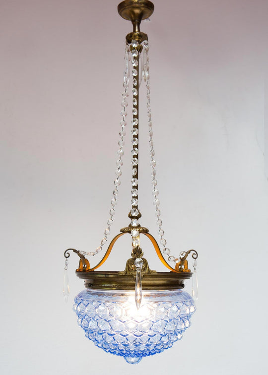 Antigua lámpara techo francesa tulipa cristal azul (31 cm)