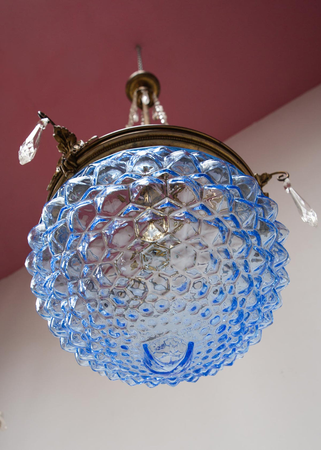 Antigua lámpara techo francesa tulipa cristal azul (31 cm)