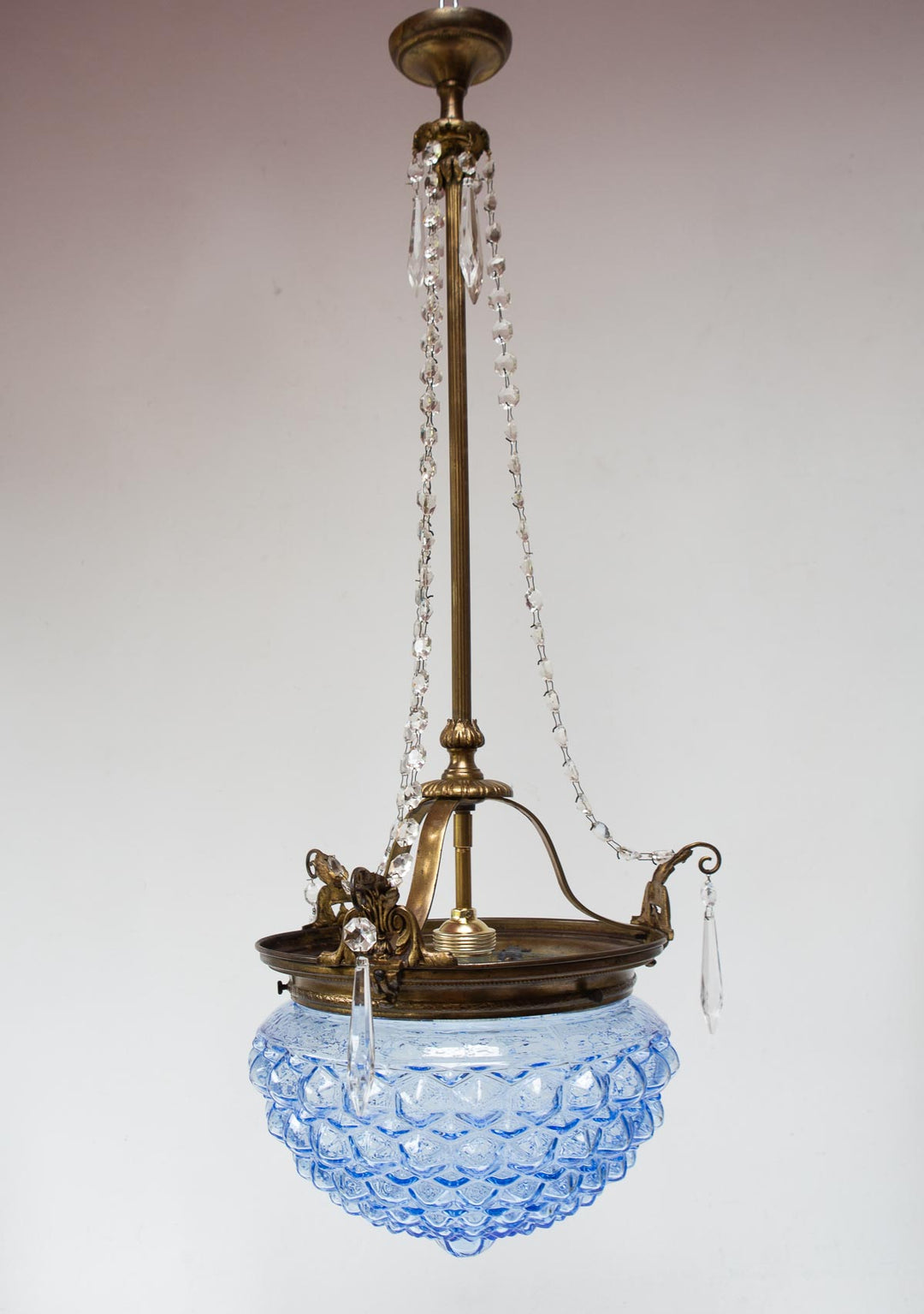 Antigua lámpara techo francesa tulipa cristal azul (31 cm)