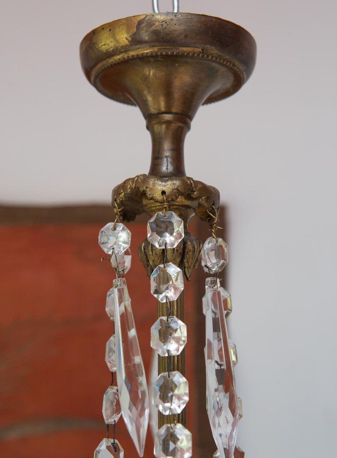 Antigua lámpara techo francesa tulipa cristal azul (31 cm)