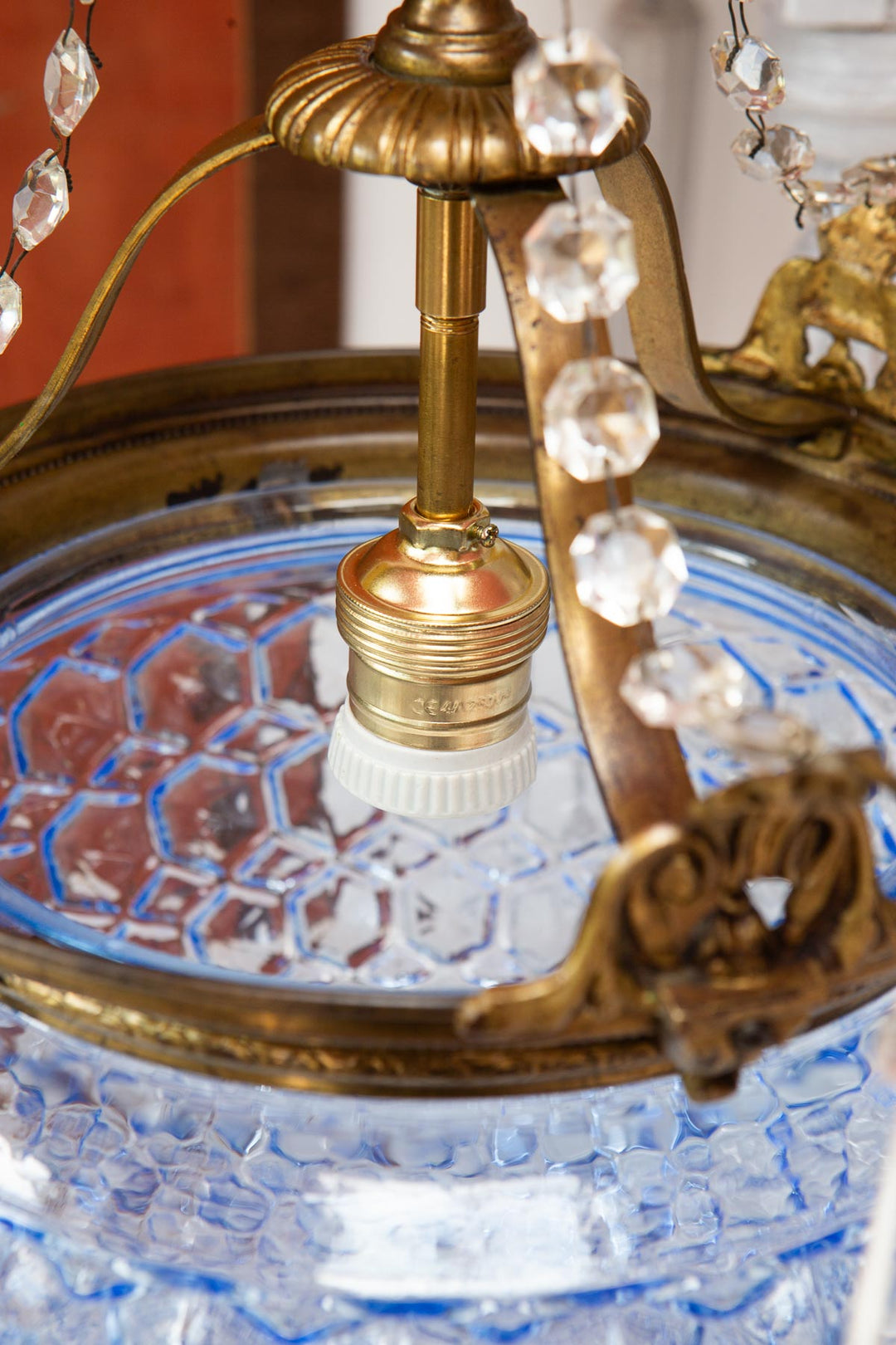 Antigua lámpara techo francesa tulipa cristal azul (31 cm)