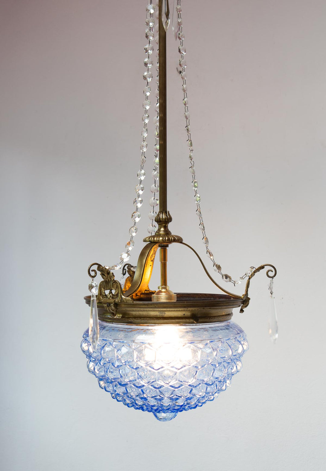 Antigua lámpara techo francesa tulipa cristal azul (31 cm)