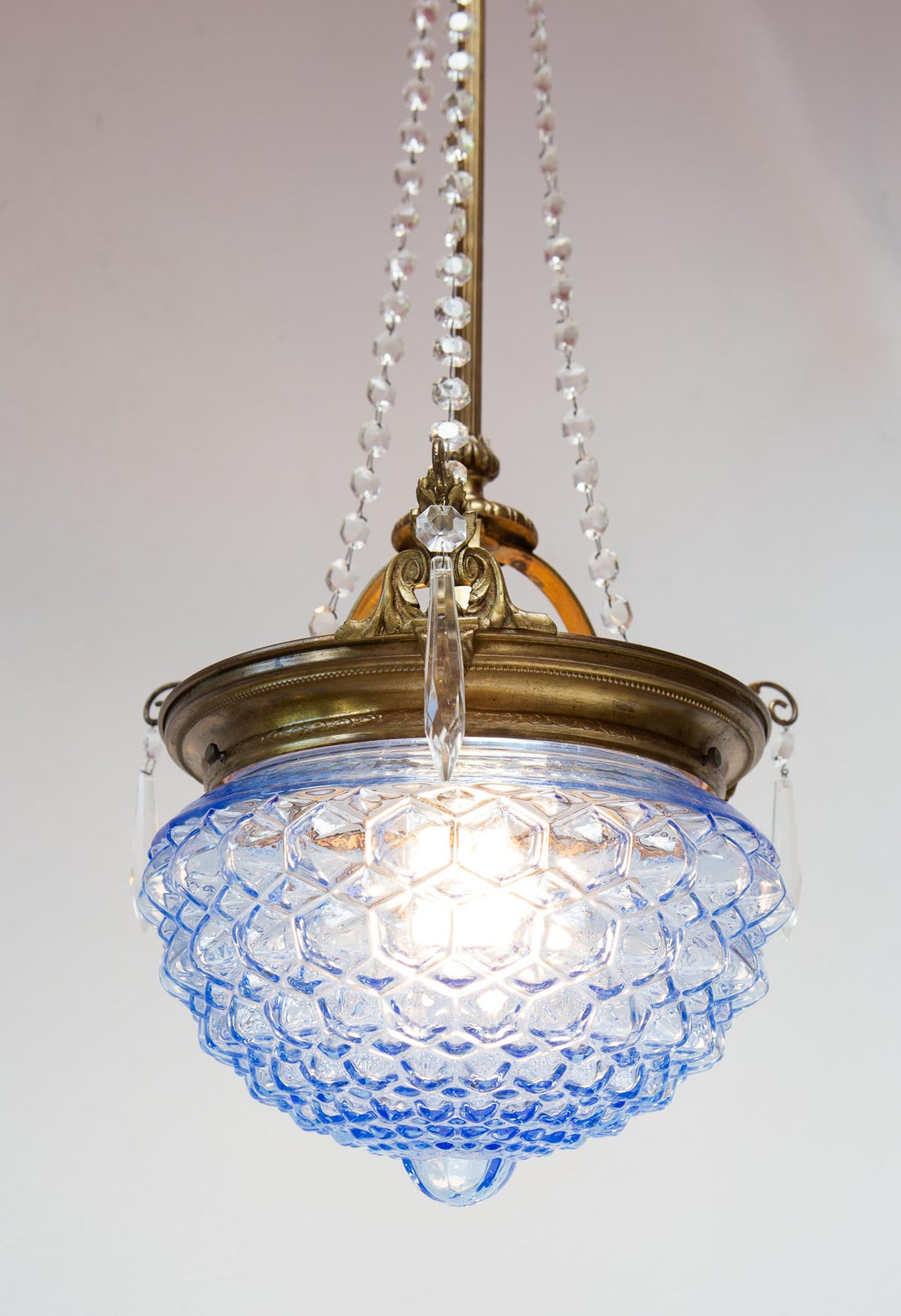 Antigua lámpara techo francesa tulipa cristal azul (31 cm)