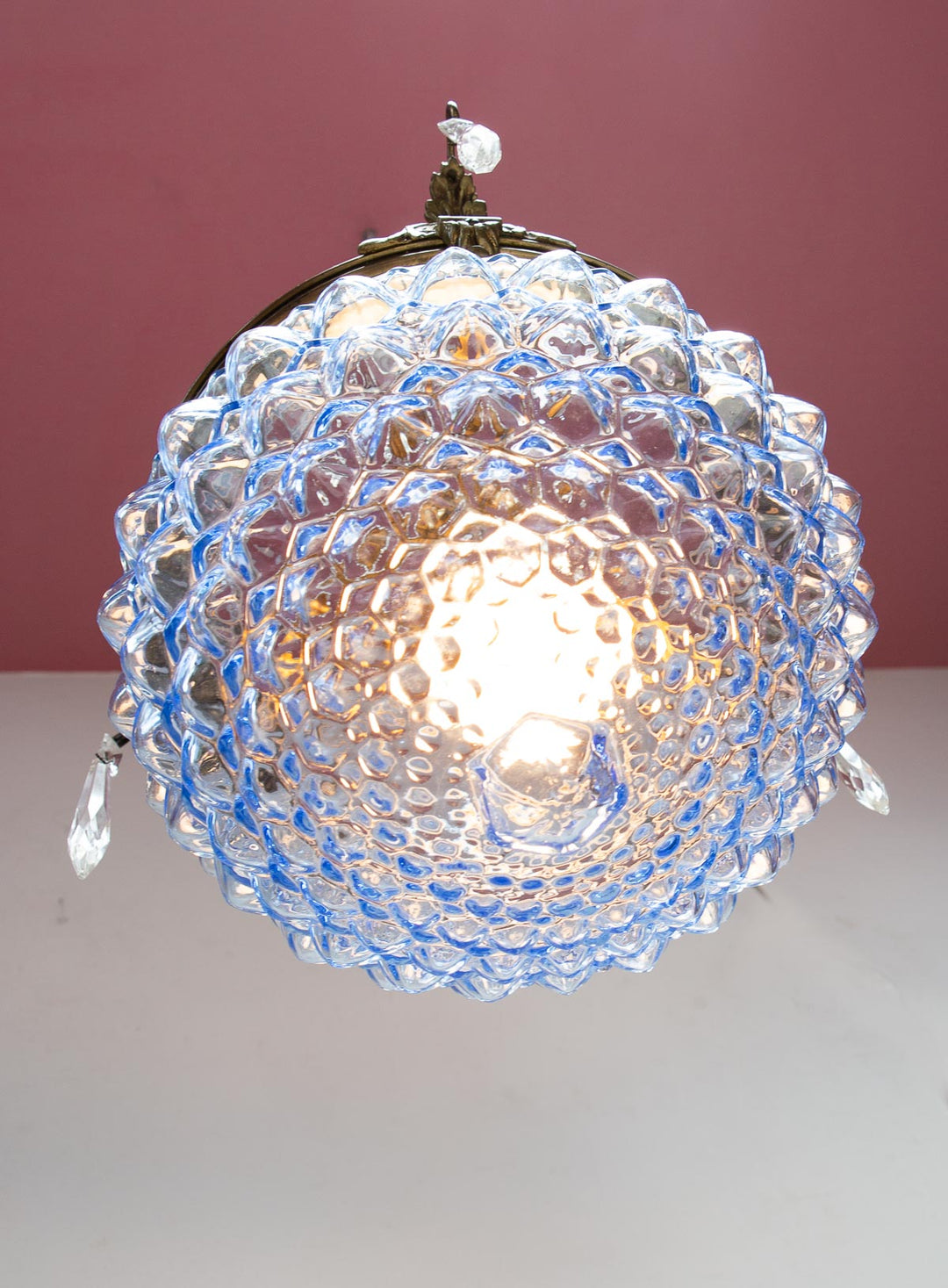 Antigua lámpara techo francesa tulipa cristal azul (31 cm)