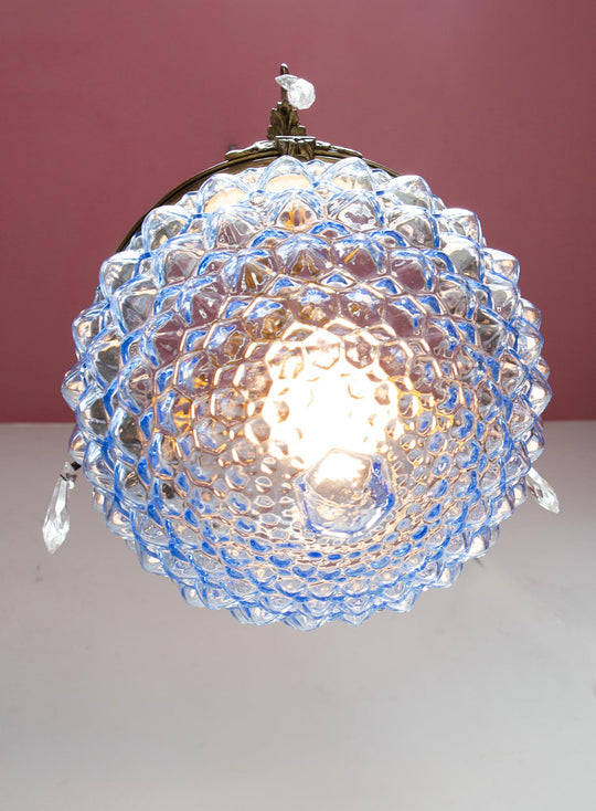 Antigua lámpara techo francesa tulipa cristal azul (31 cm)