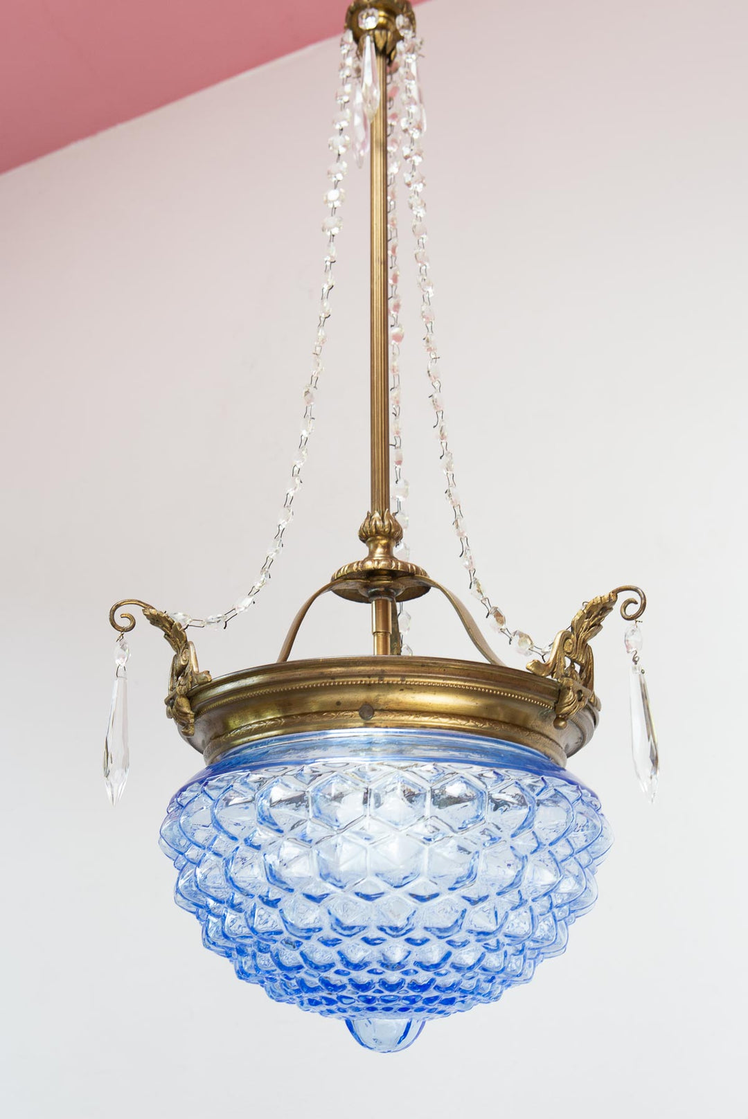 Antigua lámpara techo francesa tulipa cristal azul (31 cm)