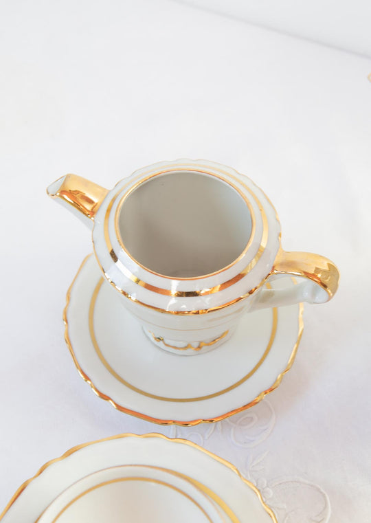 Juego de té Limoges 9 SERVICIOS porcelana ribete dorado c. 1950s (21 PIEZAS)