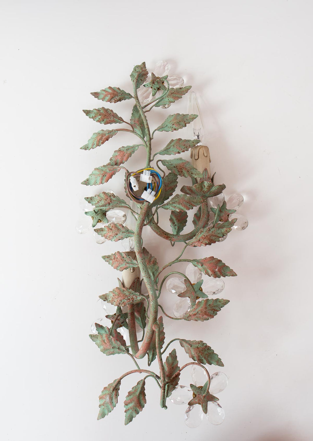 Aplique italiano metal hojas y flores cristal c. 1980s (53 cm)