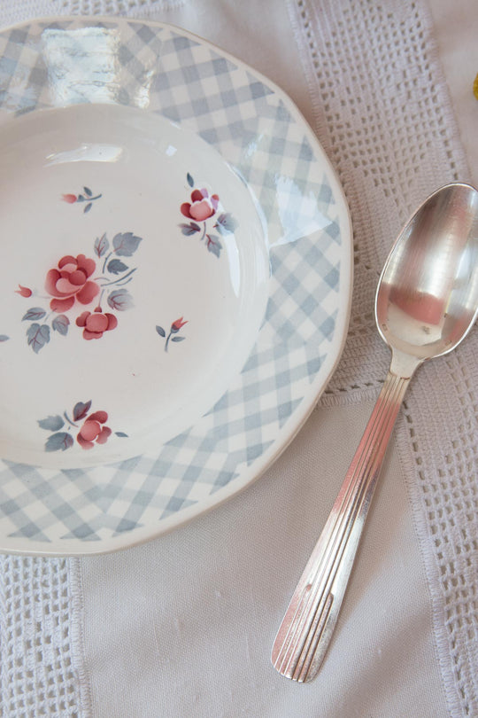 Juego 10 platos HONDOS loza francesa digoin VICHY AZUL c. 1960s (23 cm)