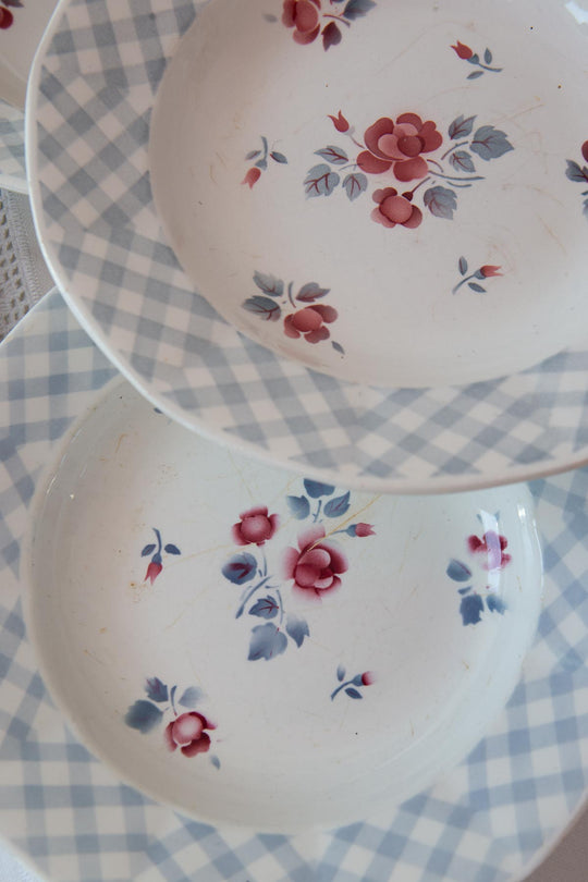 Juego 10 platos HONDOS loza francesa digoin VICHY AZUL c. 1960s (23 cm)