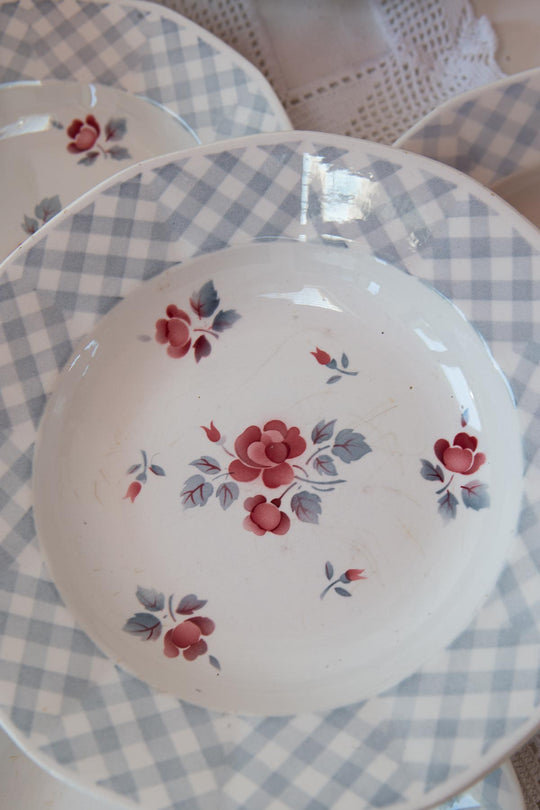 Juego 10 platos HONDOS loza francesa digoin VICHY AZUL c. 1960s (23 cm)