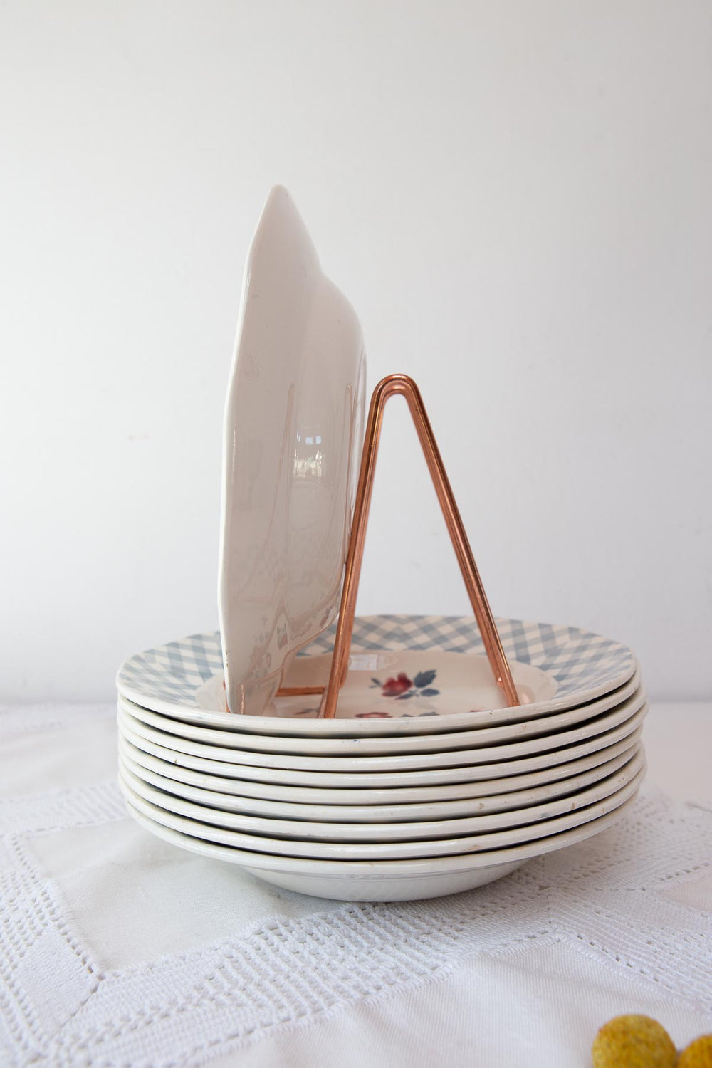 Juego 10 platos HONDOS loza francesa digoin VICHY AZUL c. 1960s (23 cm)