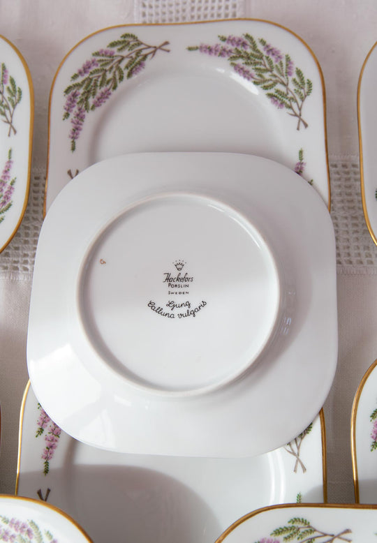 Juego café porcelana Hackefors PARA 12 "Ljung Calluna vulgaris" brezo c. 1950 (39 PIEZAS)