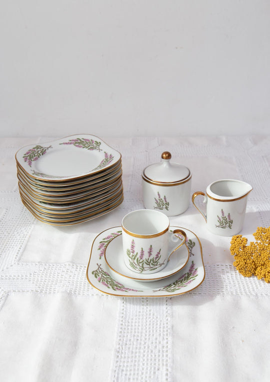 Juego café porcelana Hackefors PARA 12 "Ljung Calluna vulgaris" brezo c. 1950 (39 PIEZAS)