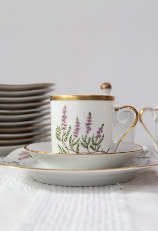 Juego café porcelana Hackefors PARA 12 "Ljung Calluna vulgaris" brezo c. 1950 (39 PIEZAS)