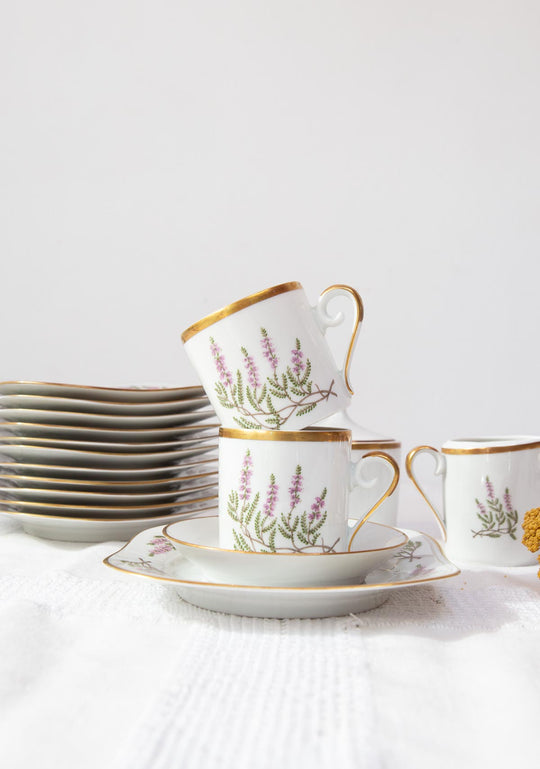 Juego café porcelana Hackefors PARA 12 "Ljung Calluna vulgaris" brezo c. 1950 (39 PIEZAS)