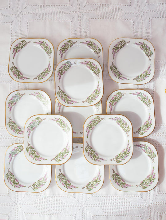 Juego café porcelana Hackefors PARA 12 "Ljung Calluna vulgaris" brezo c. 1950 (39 PIEZAS)