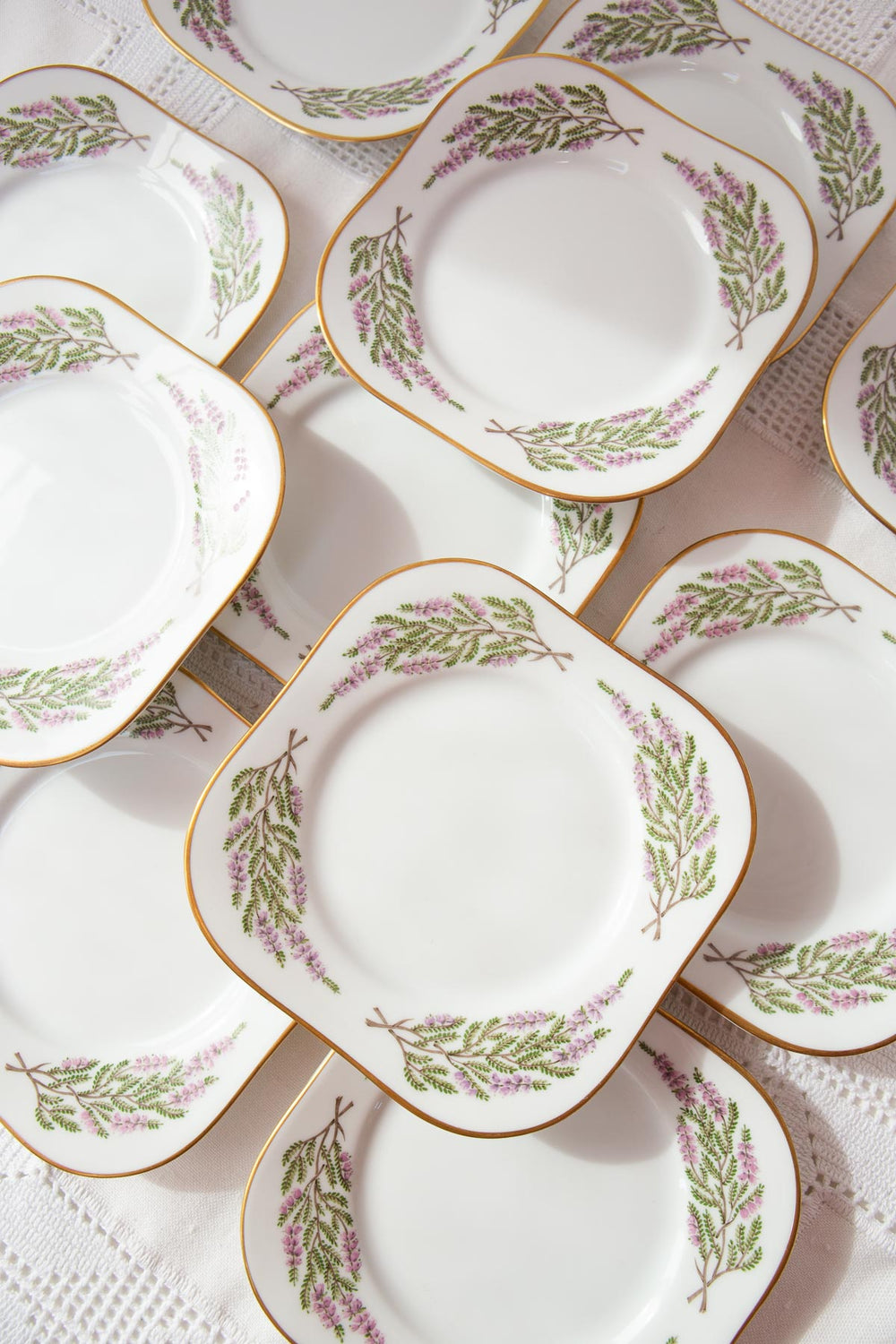 Juego café porcelana Hackefors PARA 12 "Ljung Calluna vulgaris" brezo c. 1950 (39 PIEZAS)