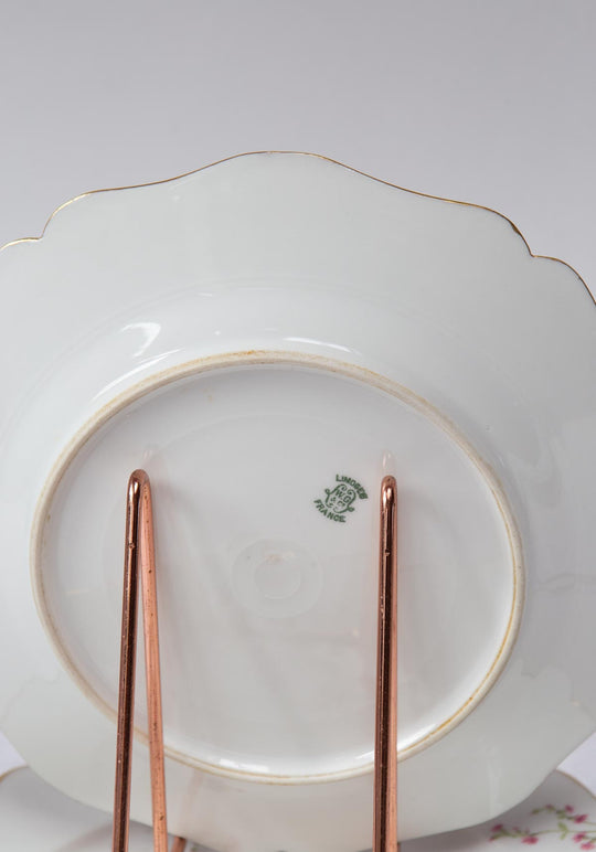 Quesera campana vidrio Portieux francesa c. 1950s con plato Limoges