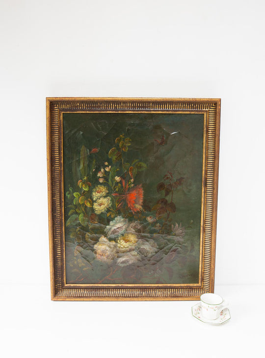 Antiguo bodegón bouquet flores fondo oscuro Gustave Marx (1855-1928)