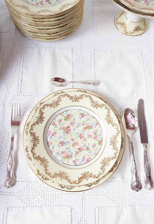 Antigua vajilla porcelana Limoges Unique florecillas c. 1930-40s (61 PIEZAS)